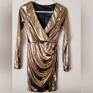 Nasty Gal Womens Metallic Gold Wrap Dress